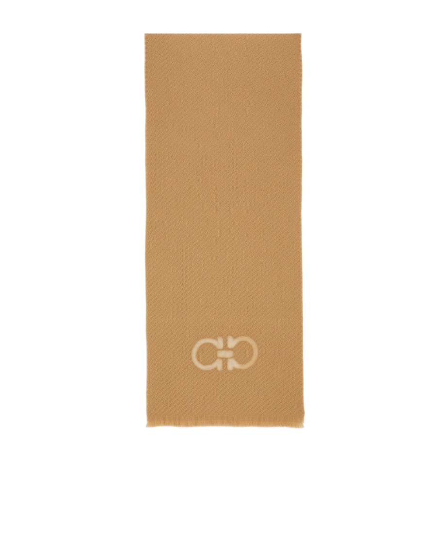 Ferragamo Gancini-motif Wool Scarf In Brown