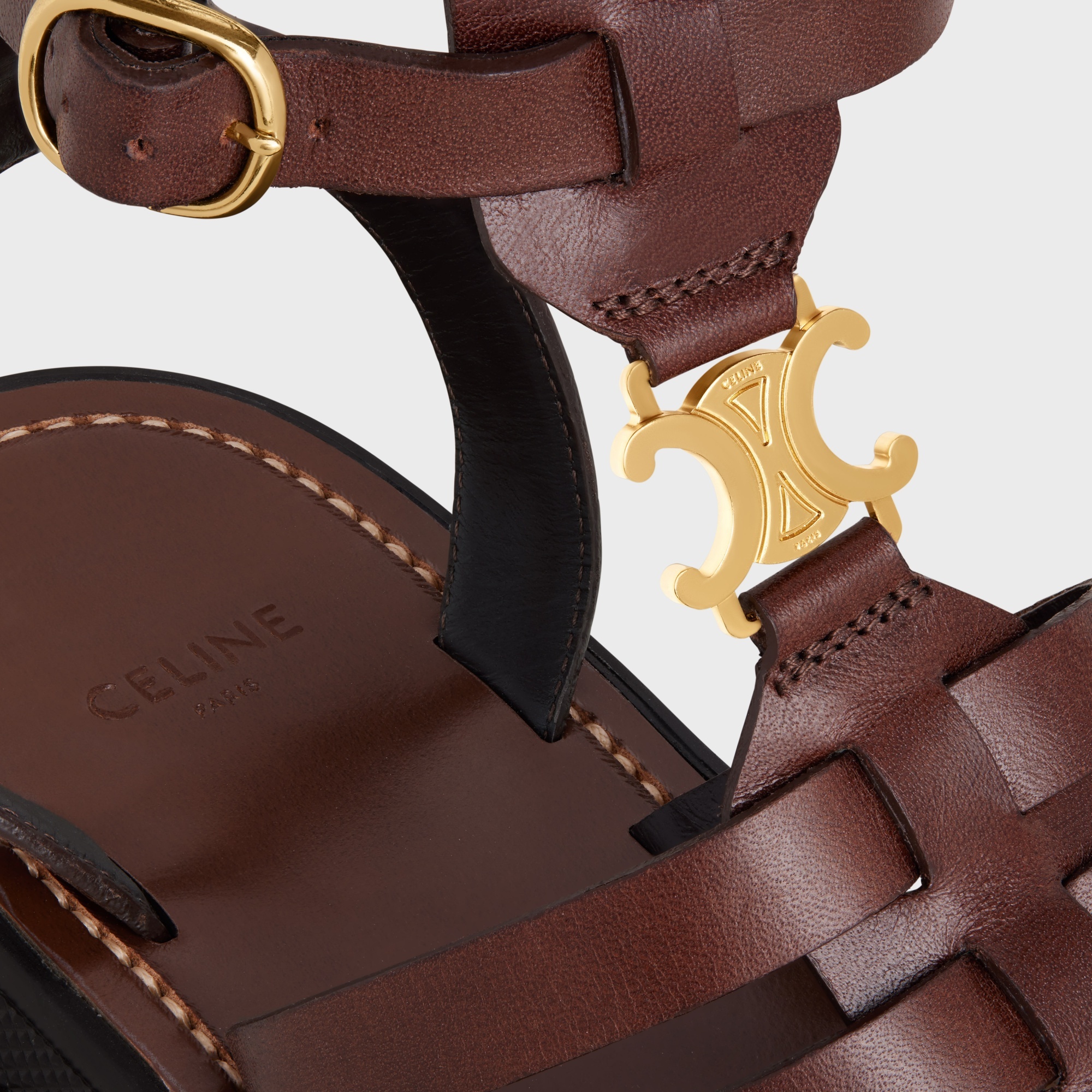 Celine Clea Triomphe Medium Sandals In Black