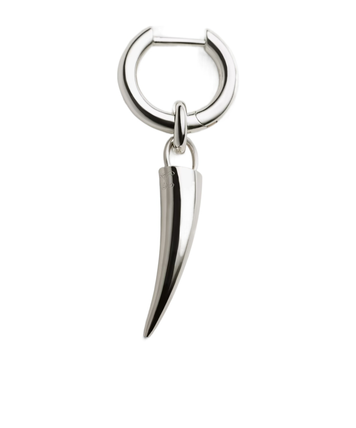 Celine Charms Horn Earring In Brass With Rhodium Finish In Silver