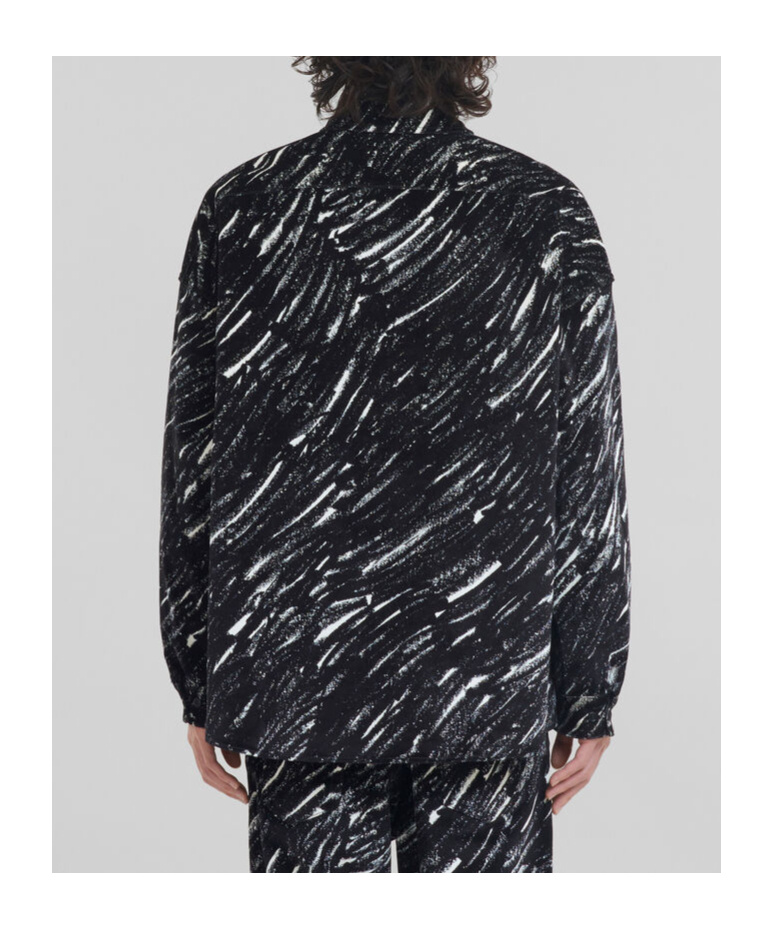 Marni Flocked Denim Oversized Shirt With Crayon Print In Black