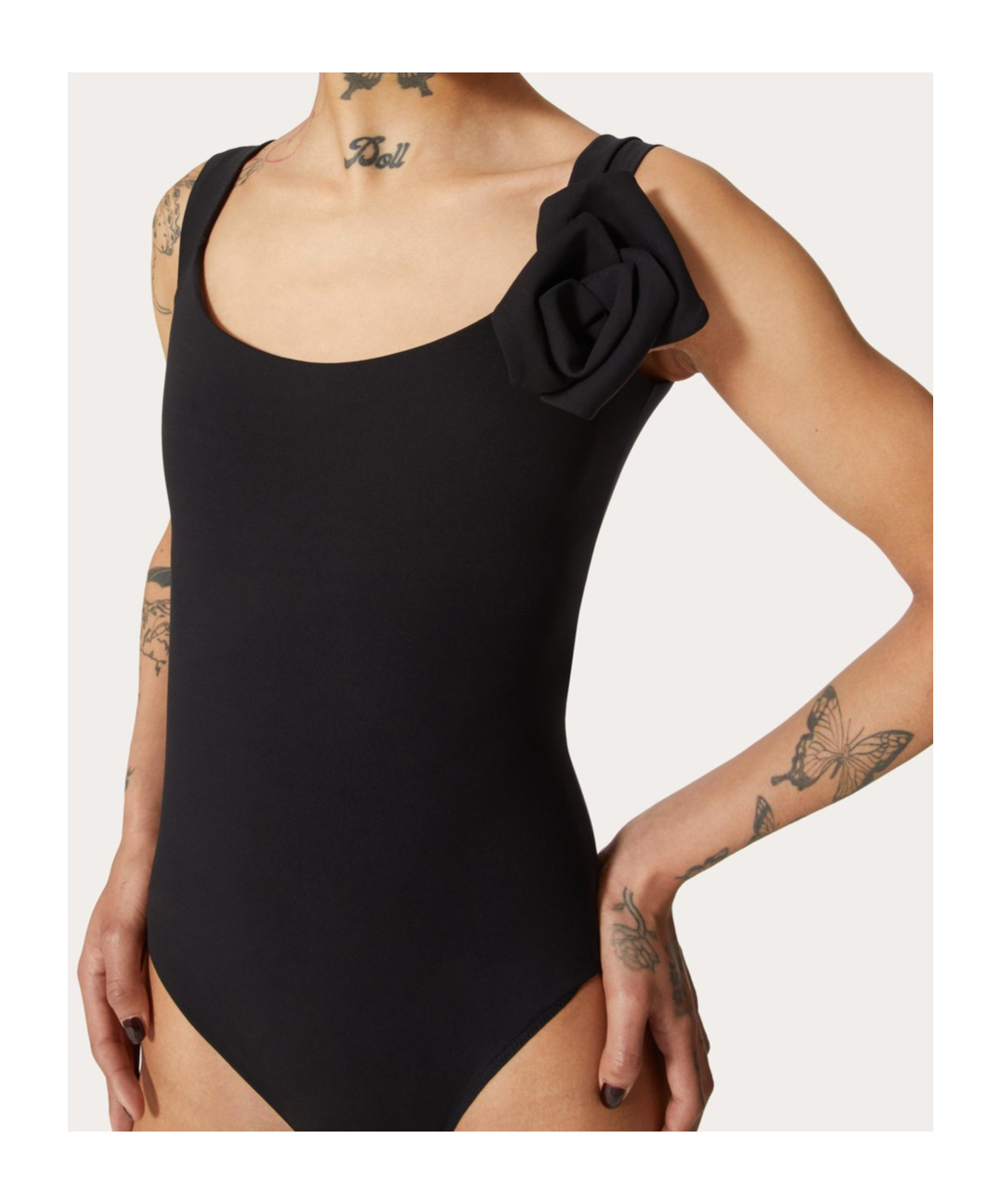 VALENTINO ROSE-APPLIQUÉ SWIMSUIT