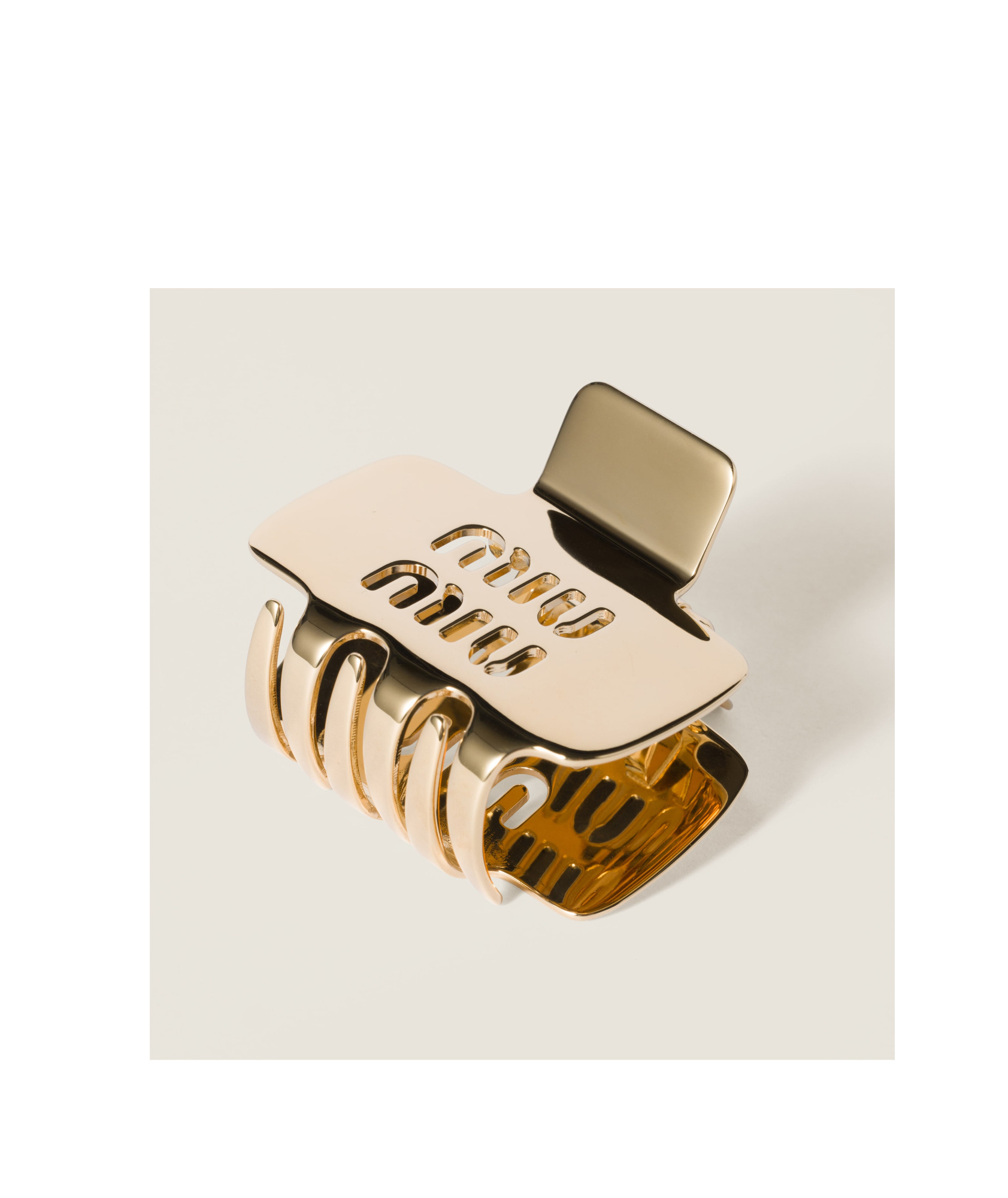 Miu Miu Small Claw Clamp With Logo In Yellow