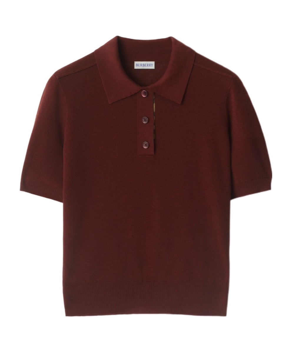 Burberry Short-sleeve Knit Polo Shirt In Burgundy