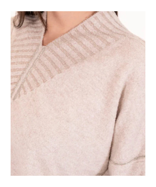 D Exterior V-neck Long-sleeved Sweater In Pink