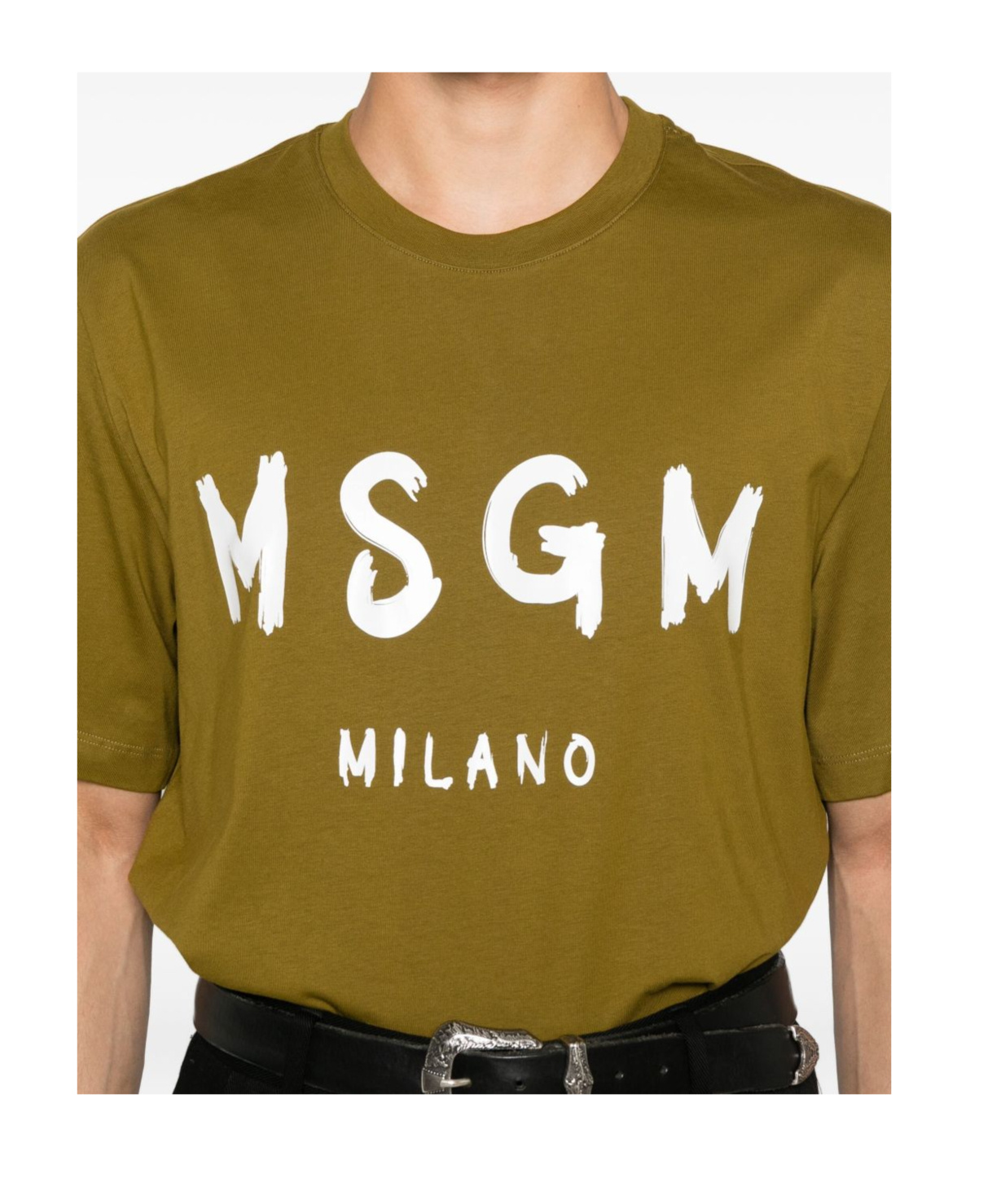 Msgm Cotton T-shirt With Front Printed Logo In Brown