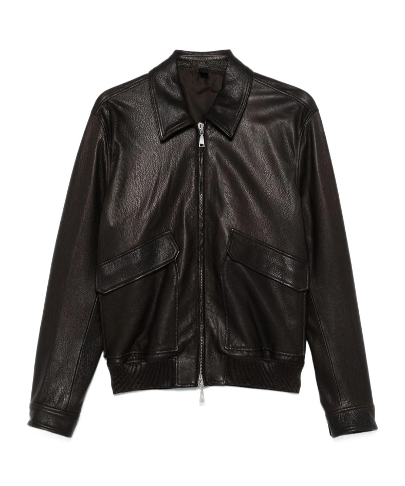 Shop Tagliatore Long Sleeve Leather Jacket