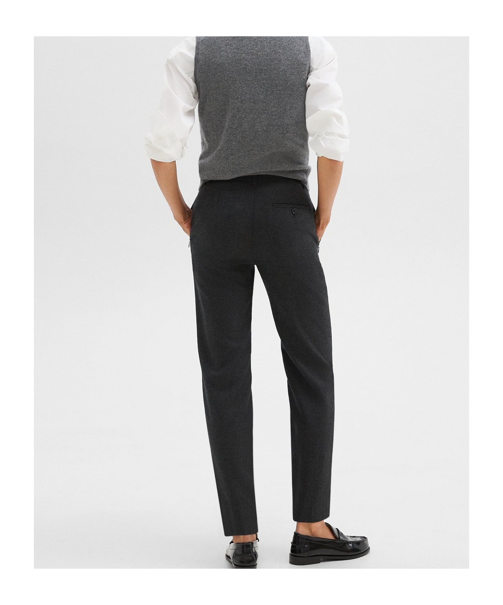 Theory Tapered Wool High-waist Pants In Black