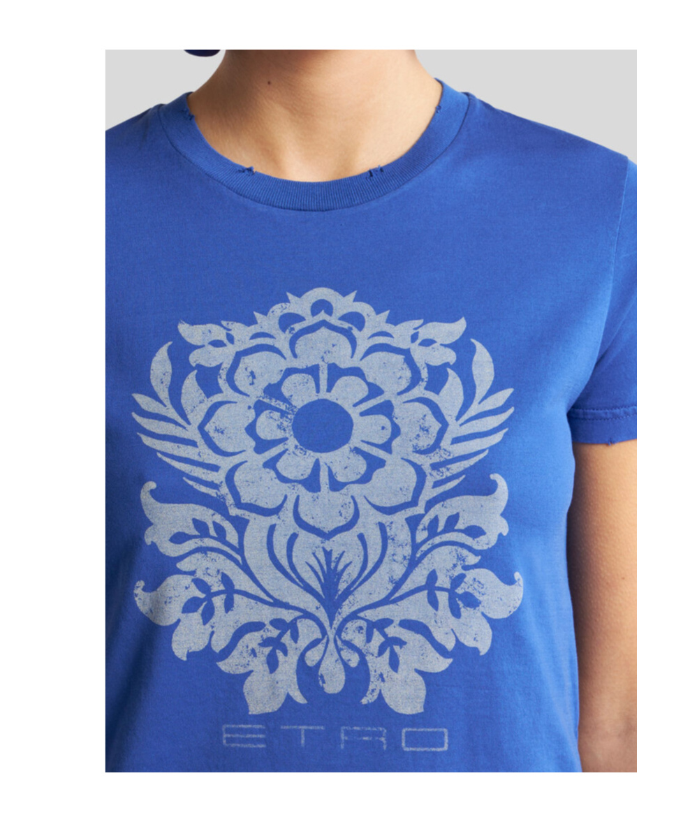 Etro T-shirt Aus Jersey Mit Blumen-print In Blue