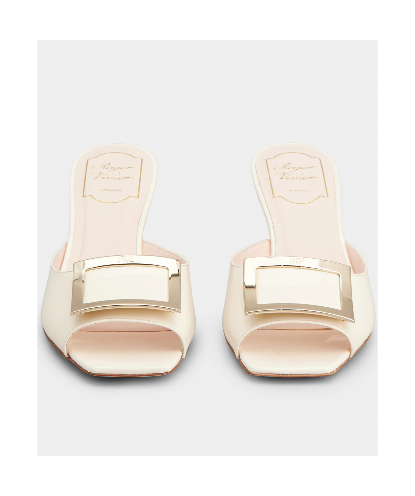 Roger Vivier Trompette 45 Patent Leather Mules In Nude