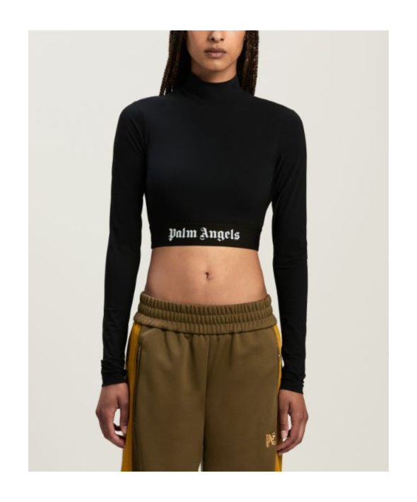 Palm Angels Logo-underband Mock-neck Crop Top In Black