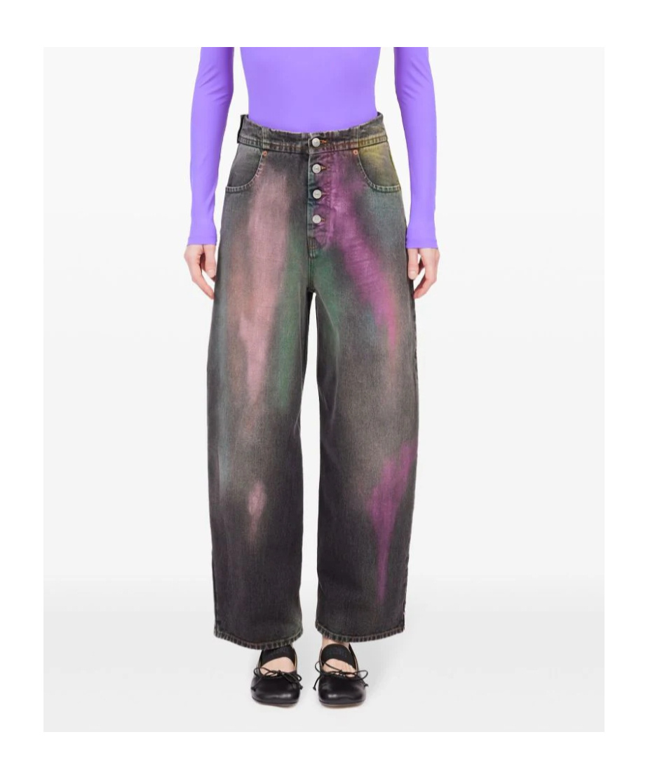 Mm6 Maison Margiela Pantalone 5 Tasche Rhianna Jeans In Black Denim With Multicoloured Fading In Black