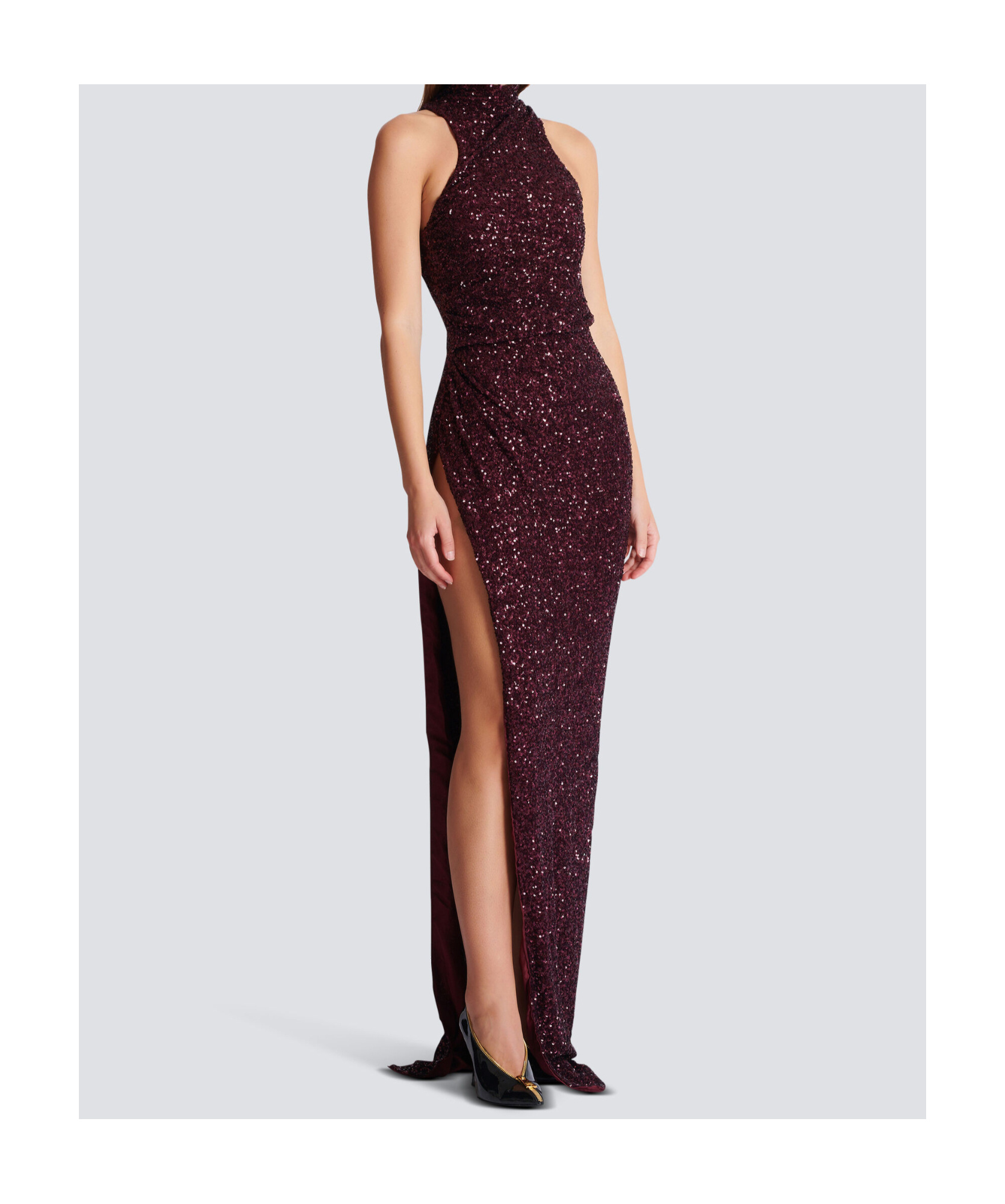 Balmain Women High-neck Sequin Dress In Purple