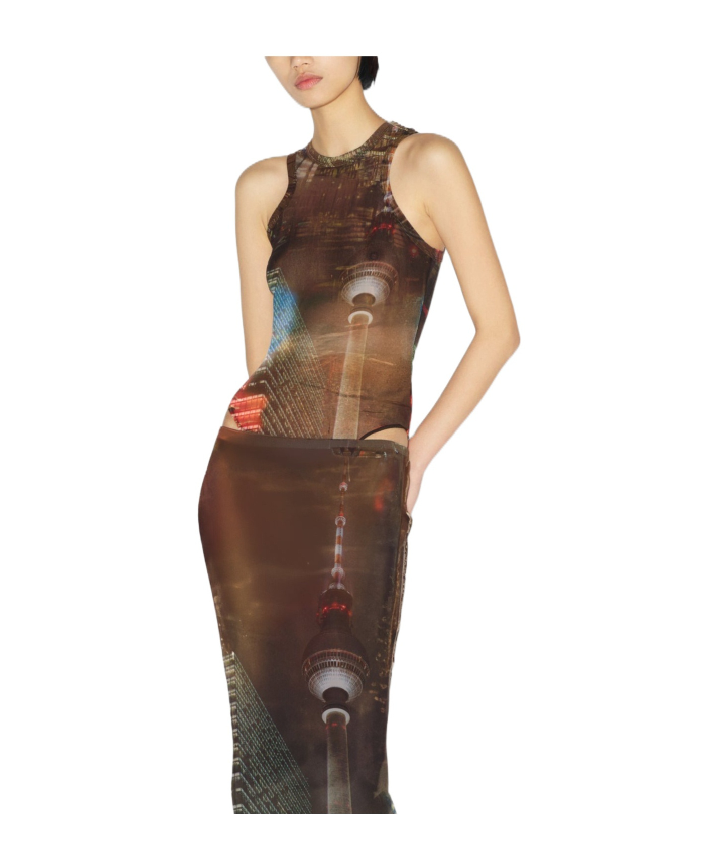 Shop Jean Paul Gaultier Sheer Mesh Printed Bodysuit In Nude