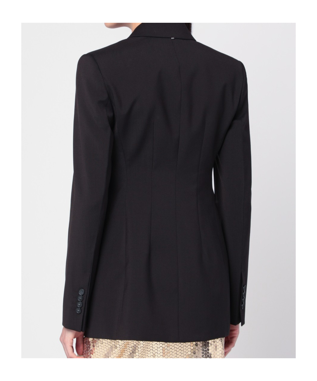 Sportmax Black Slim Double-breasted Jacket Wth Rhinestone Detail In Stretch Polyamide Woman In Black