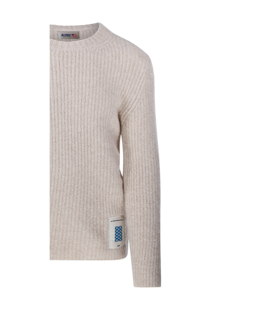 Autry Crew Neck Ribbed Texture Long Sleeves Sweater In Nude