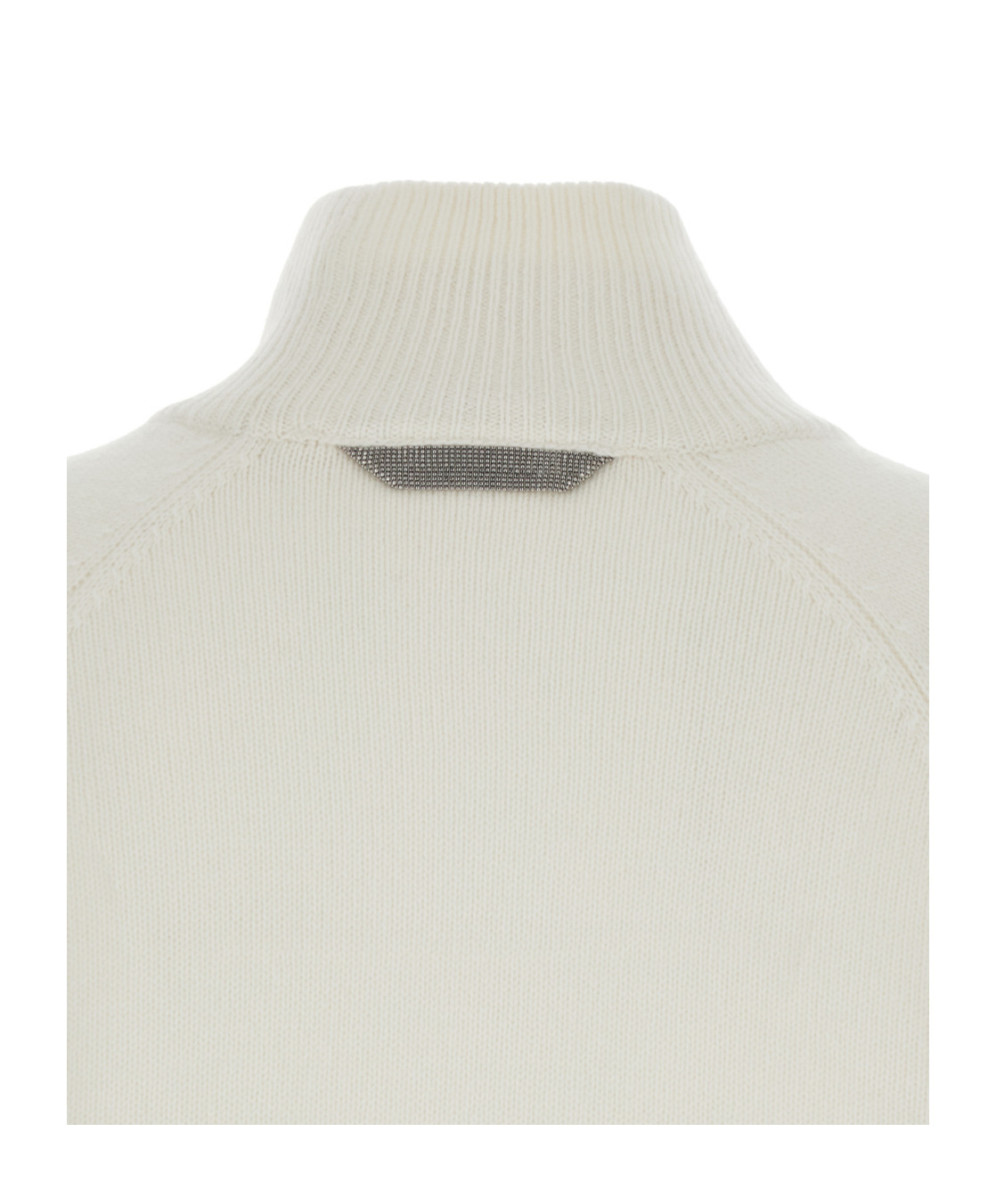Brunello Cucinelli White Sweater With High Neck And Monil Detail On The Rear In Cashmere Woman
