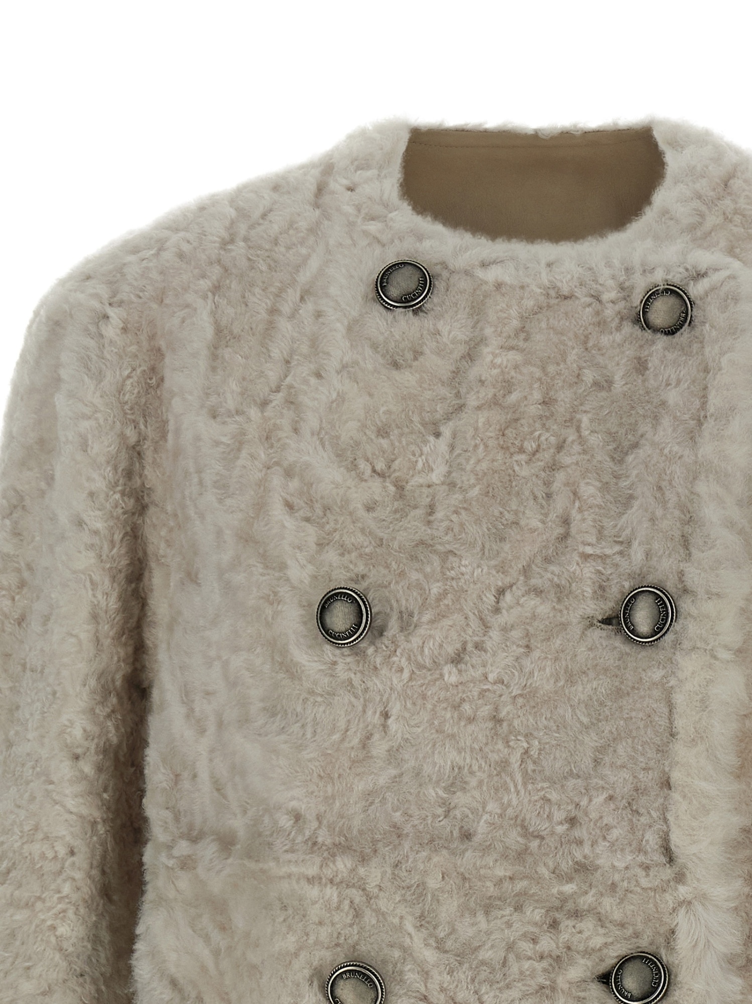Brunello Cucinelli Reversible Faux Fur Double-breasted Jacket In Neutral