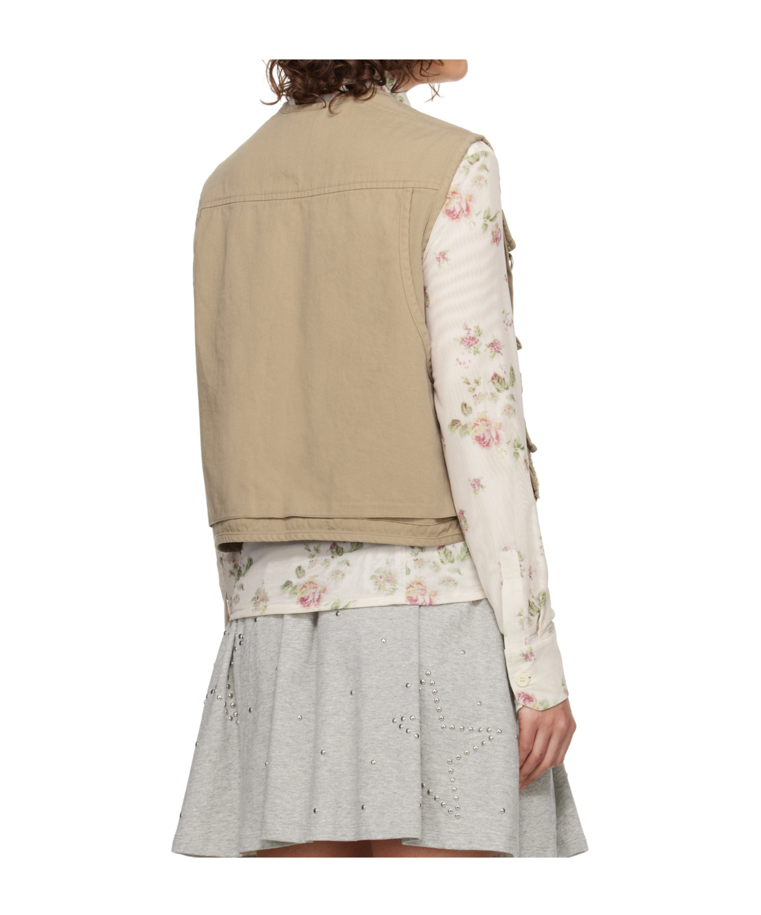Open Yy Applique Work Vest In Brown