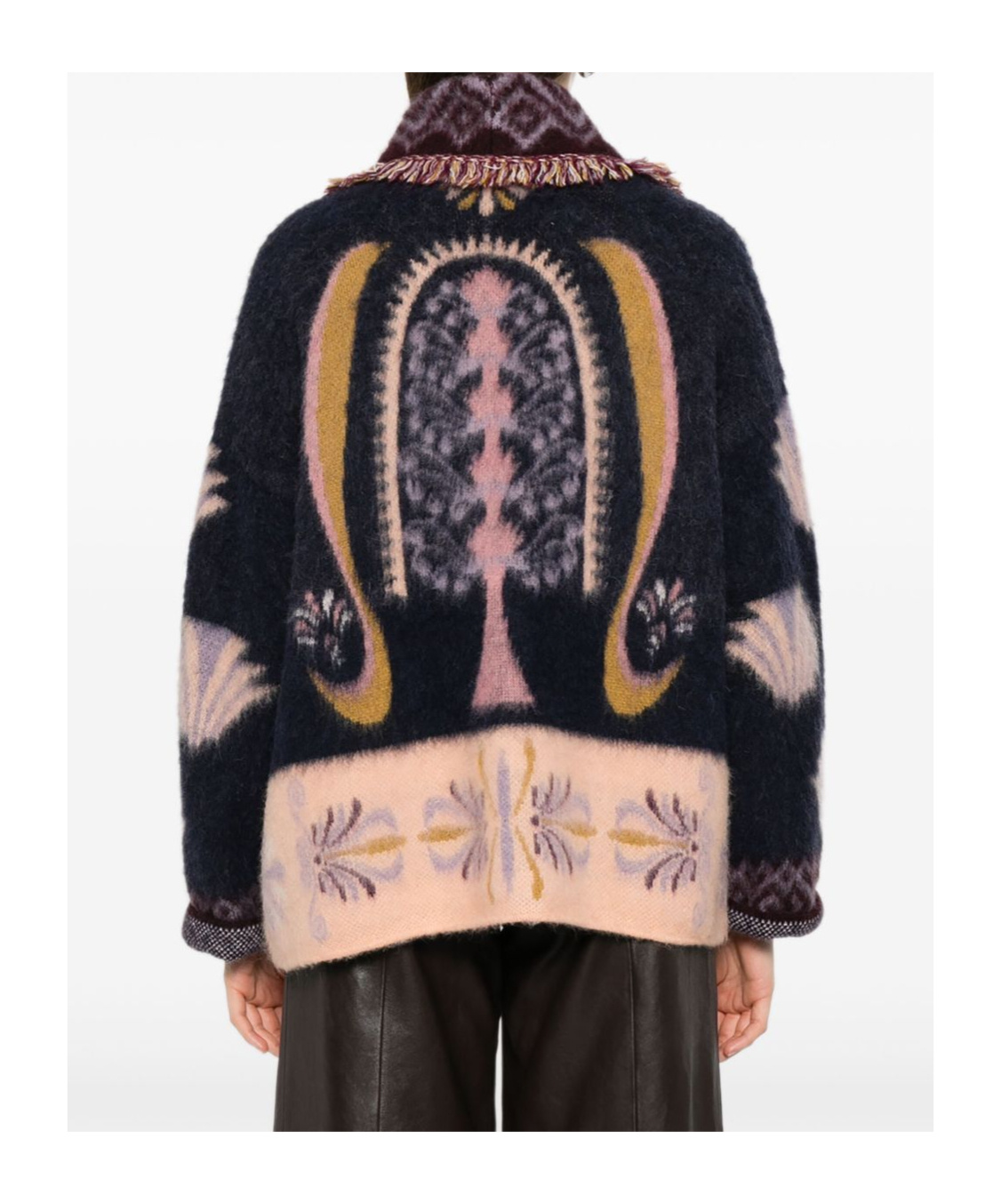 Forte Forte Sogni Multicolor Cardigan With Fringed Details And All-over Geometric Motif In Wool Blend Woman In Multi
