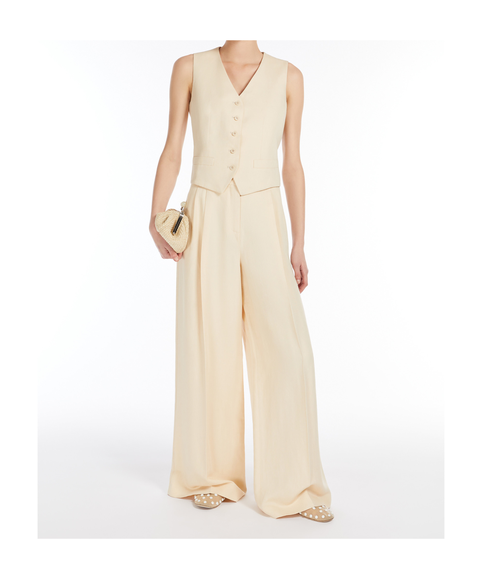 Weekend Max Mara Viscose And Linen Wide Trousers In Ivory