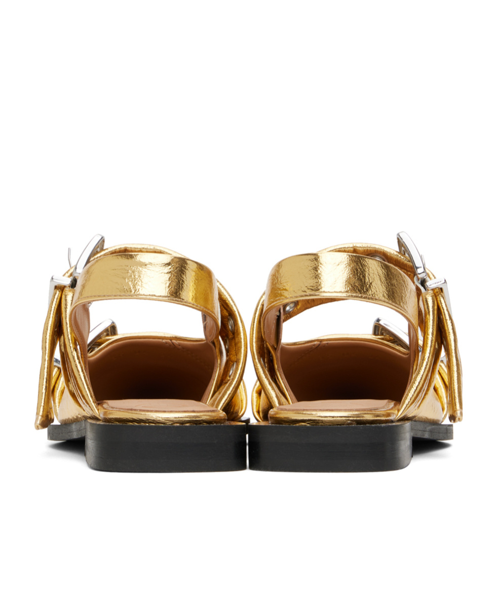 Ganni Buckle Faux Leather Ballet Flats In Nude