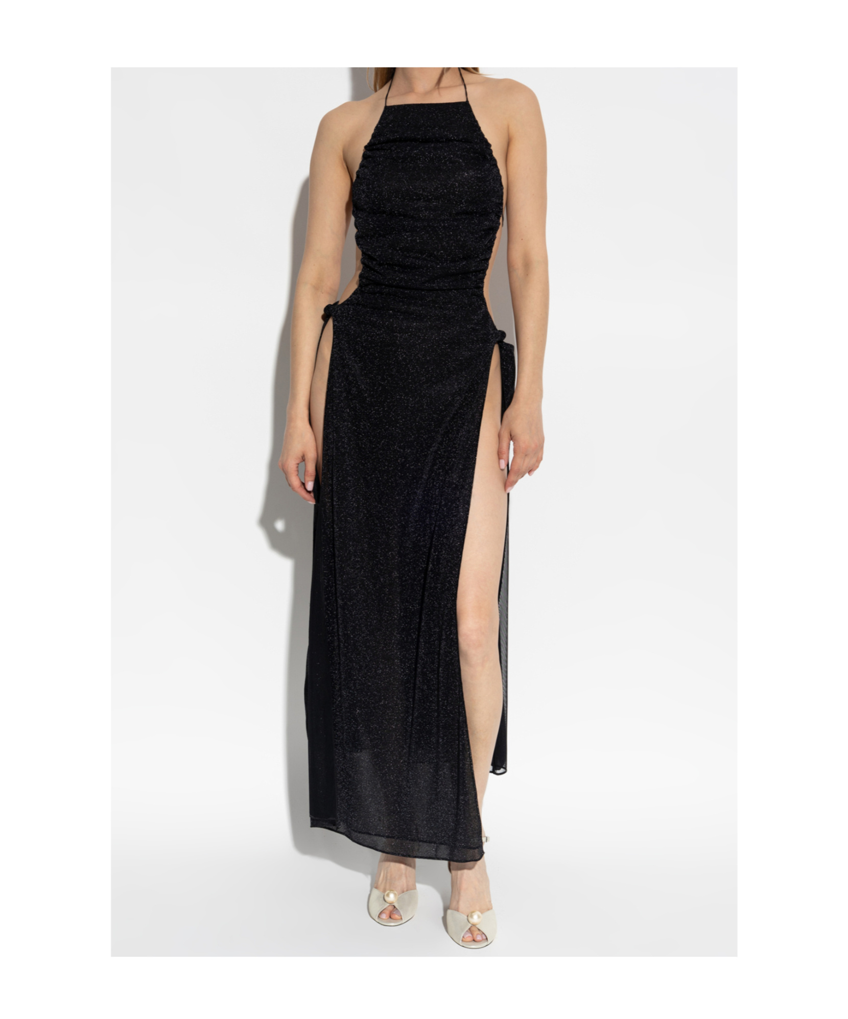 Oseree Ruched Halterneck Maxi Dress In Black