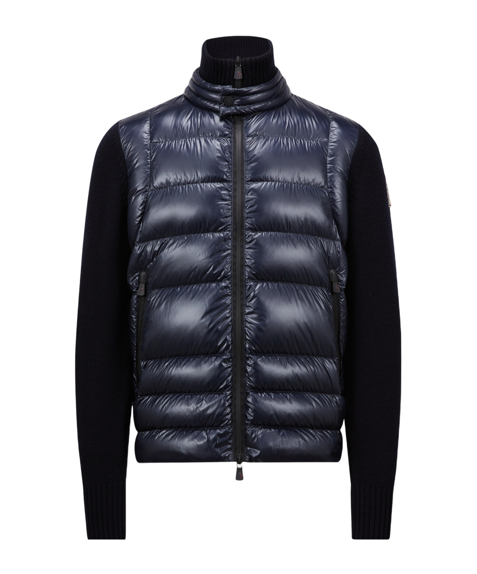 Moncler Long-sleeved Splicing Detail Down Jacket In Blue