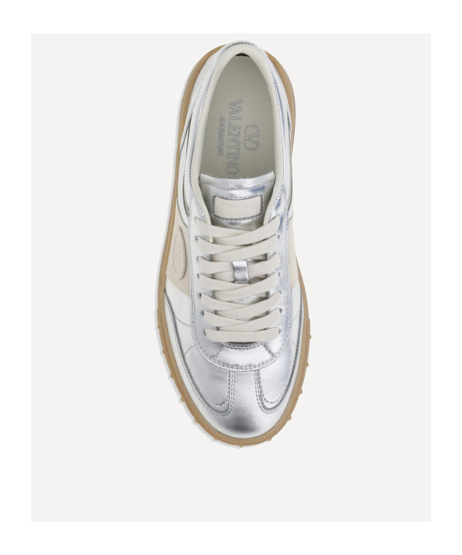 Valentino Village High-top Sneakers With Unique Leather Imperfections In Silver
