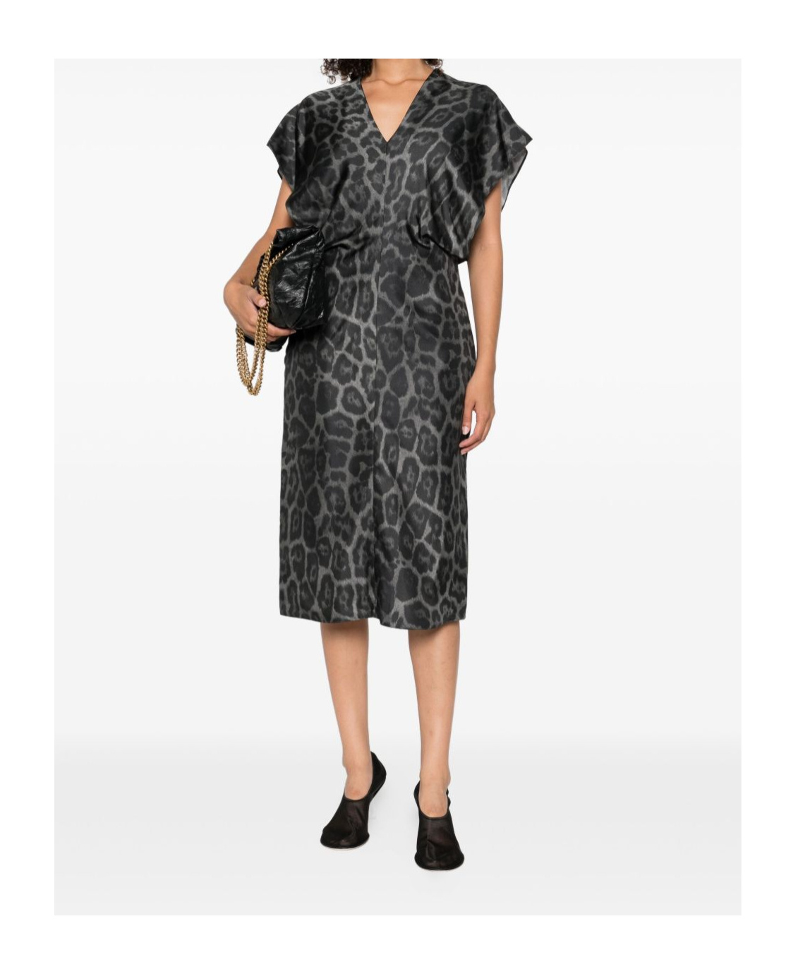 Stella Mccartney Leopard-print V-neck Midi Dress In Black
