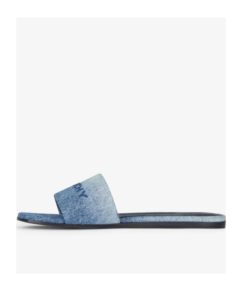 Givenchy 4g Embroidered Denim Flat Slide Sandals In Blue