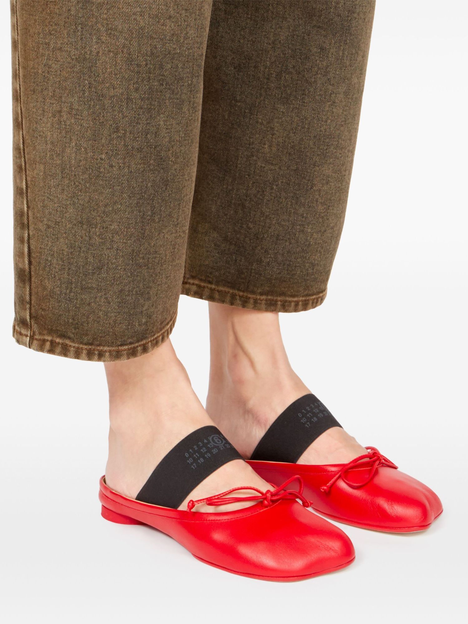 Mm6 Maison Margiela Anatomic Numbers-strap Ballerina Shoes In Red
