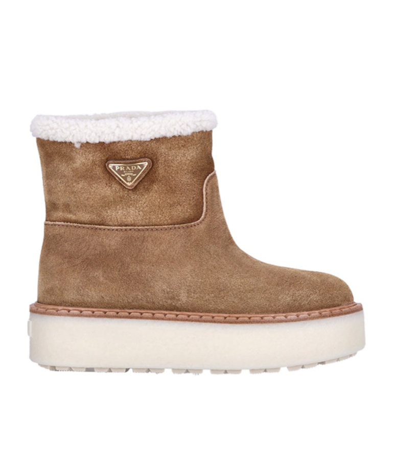 Prada Evolve Genuine Shearling Bootie In Brown