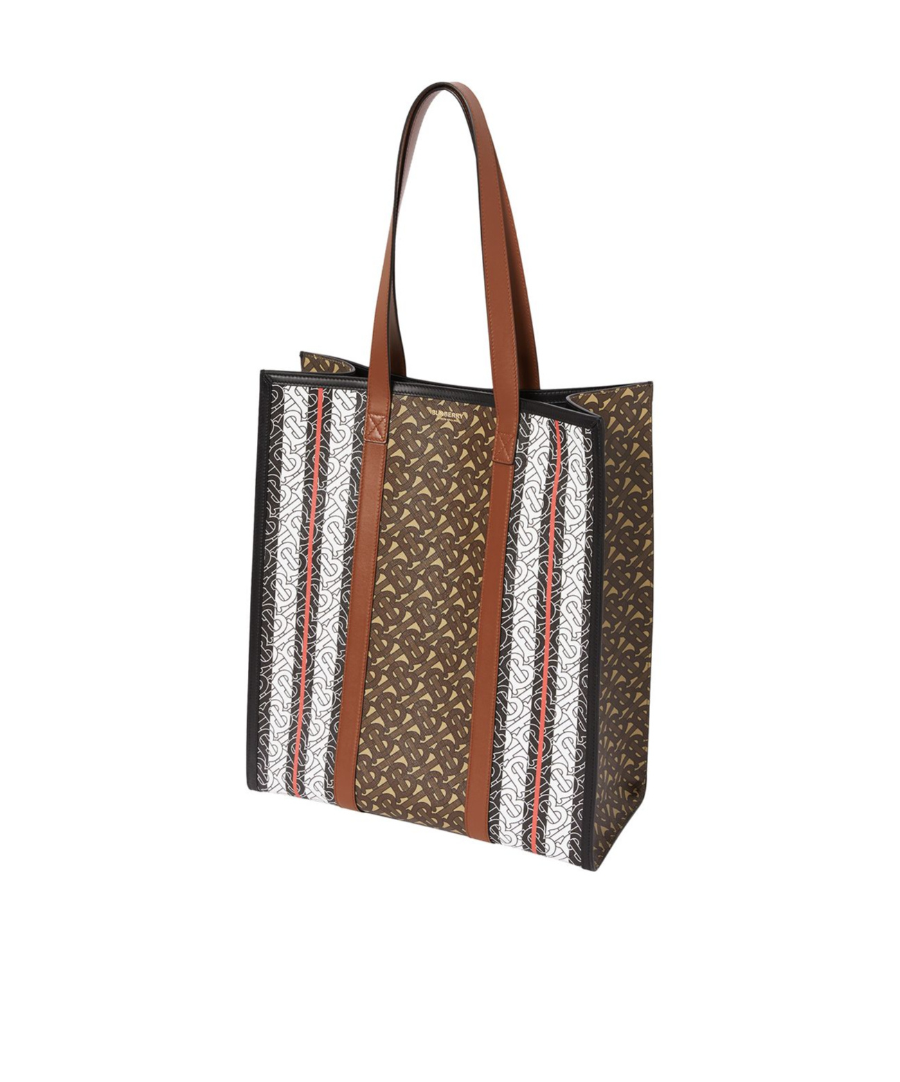 Burberry Monogram Stripe E-canvas Portrait Tote Bag In Multicolor