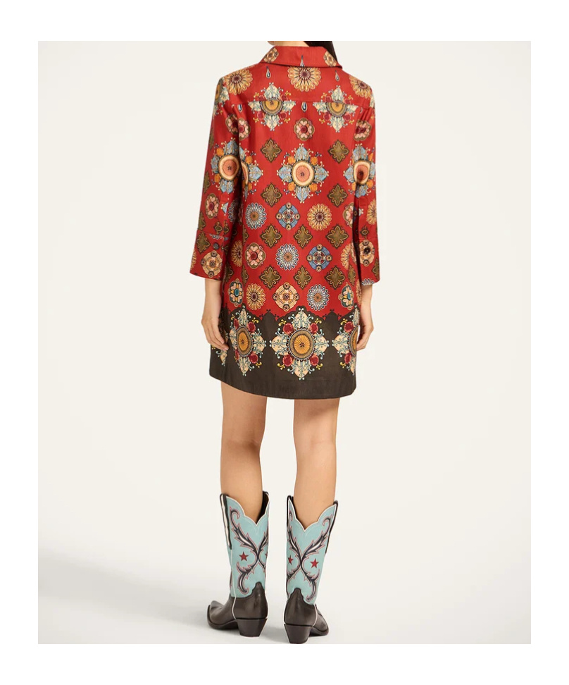 La Doublej Geometric-print Mini Day Dress In Red