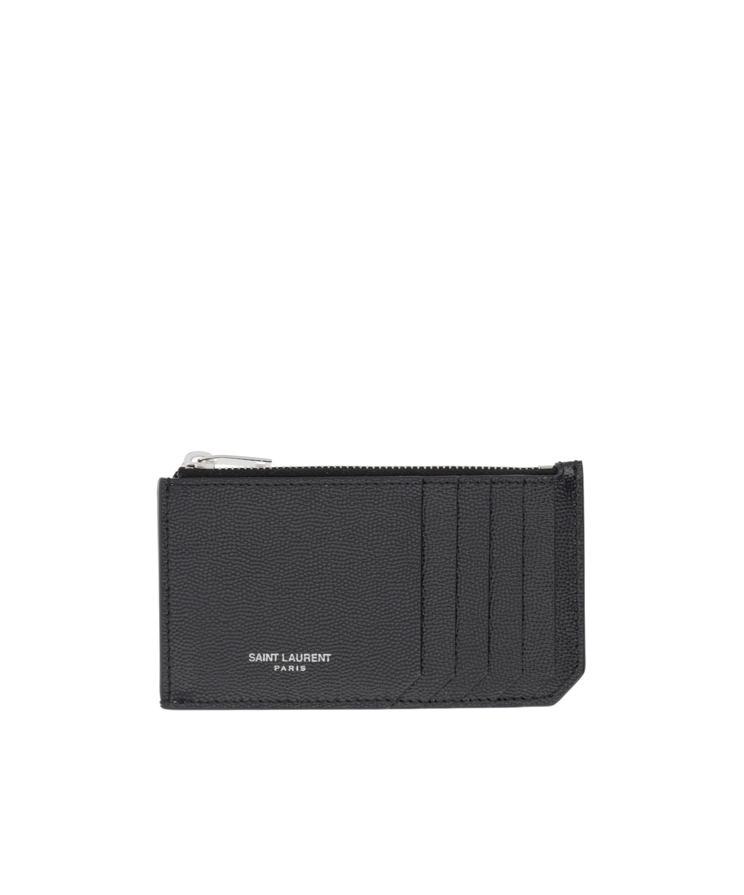Saint Laurent Fragments Zipped Card Case In Grain De Poudre Leather Accessories In Black