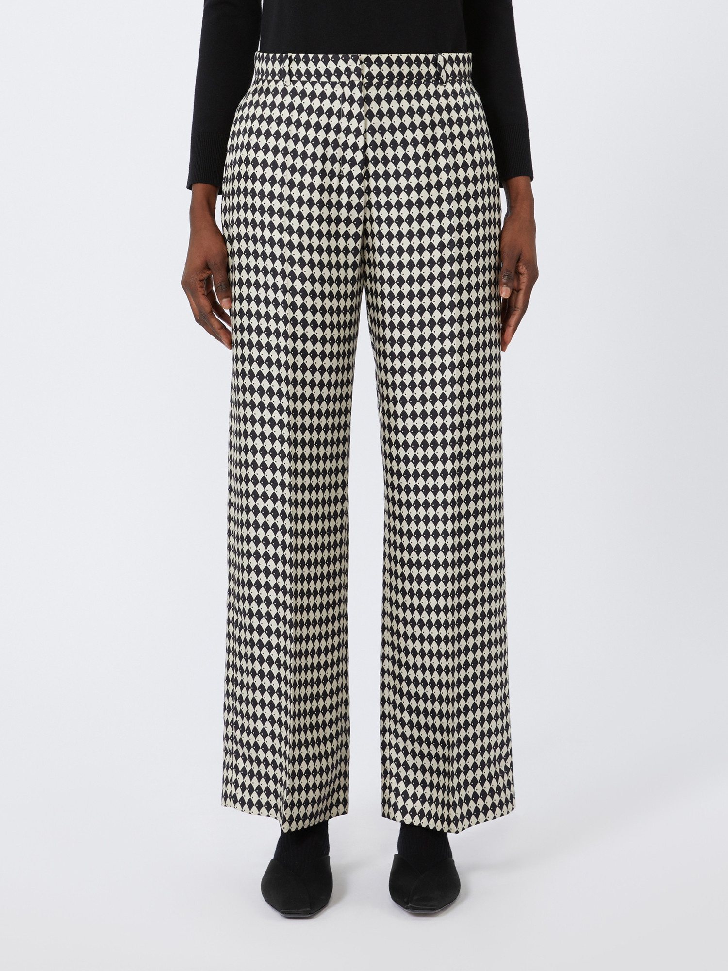 Max Mara Flared Printed Silk Trousers In Black