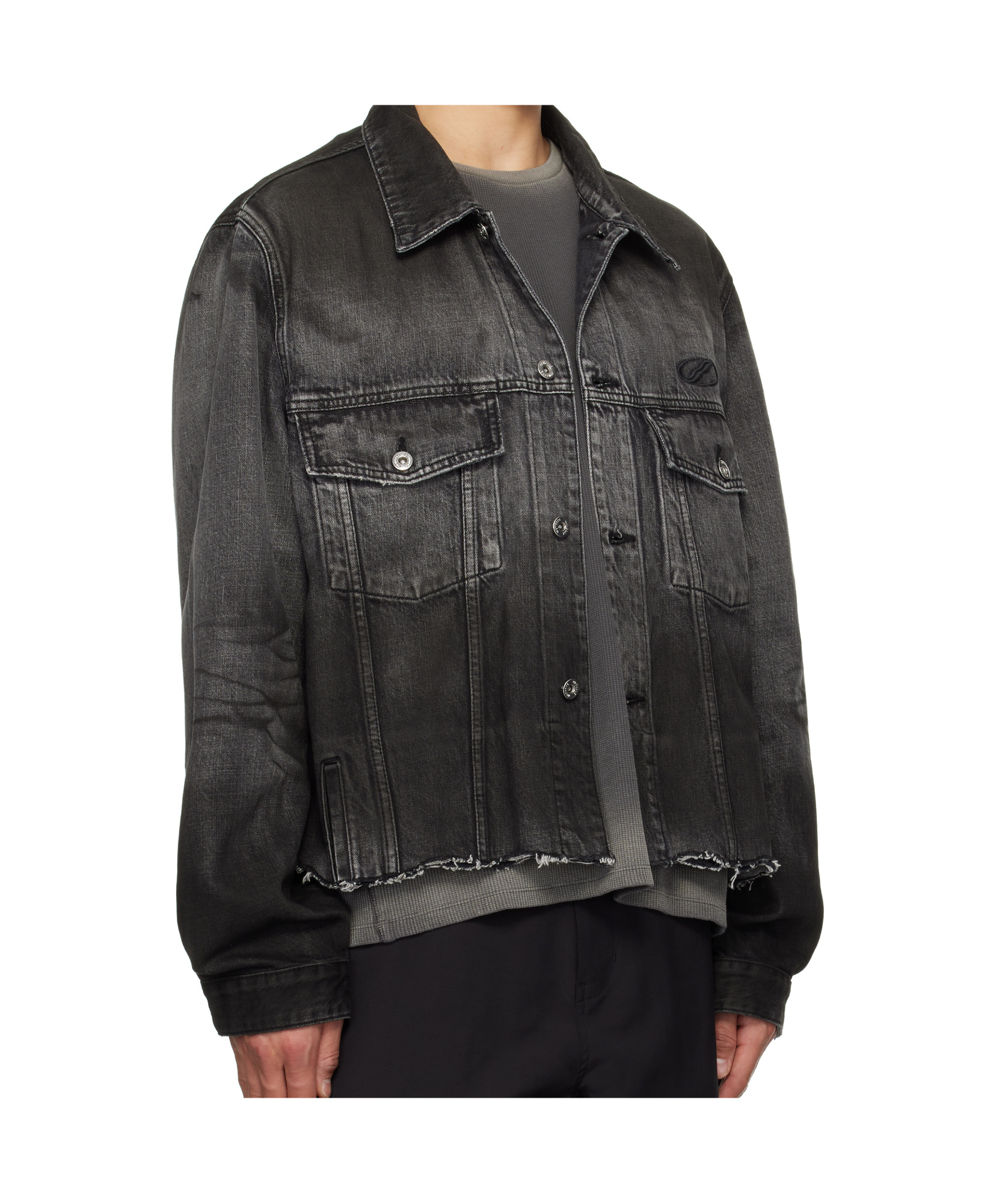 We11 Done Sprayed Sporty Selldone Denim Jacket In Black