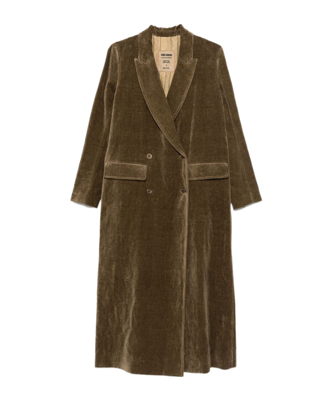 Uma Wang Velvet Texture Camelot Coat With Peak Lapels In Green