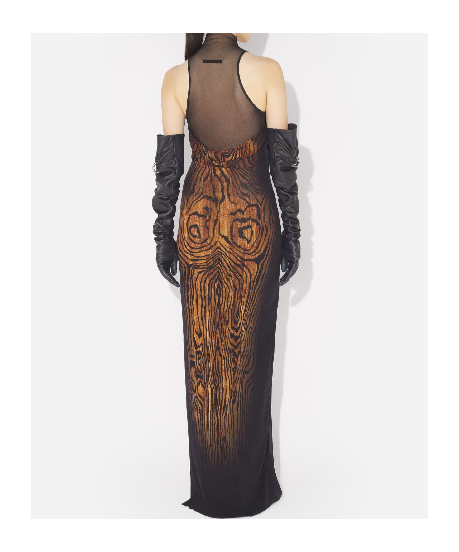 Jean Paul Gaultier Women Long Dress Double Layer Printed Wood In Brown
