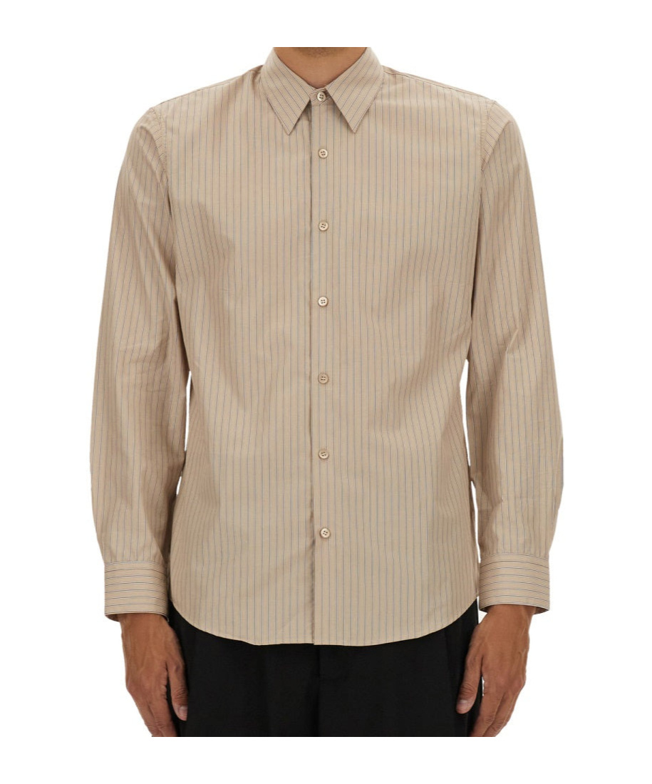 Dries Van Noten Striped Long Sleeve Shirt With Button-down Collar In Neutral
