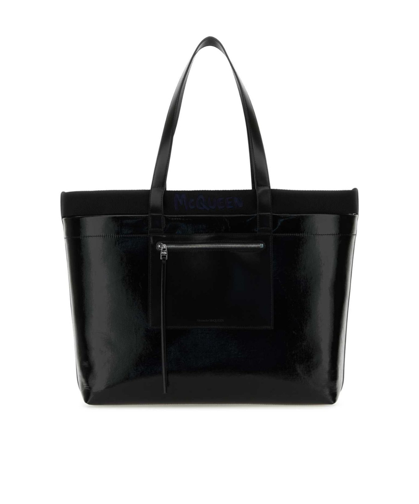Alexander Mcqueen Coated Canvas Shopping Bag With Two Pockets In Black