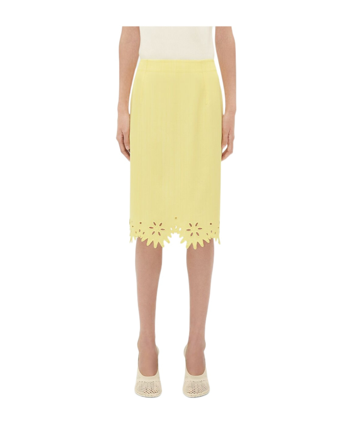 Bottega Veneta Broderie-anglaise Midi Skirt In Yellow
