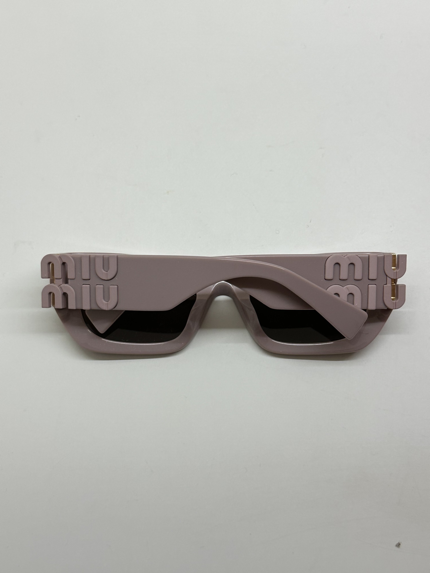 Miu Miu Logo-plaque Rectangular Sunglasses In Pink