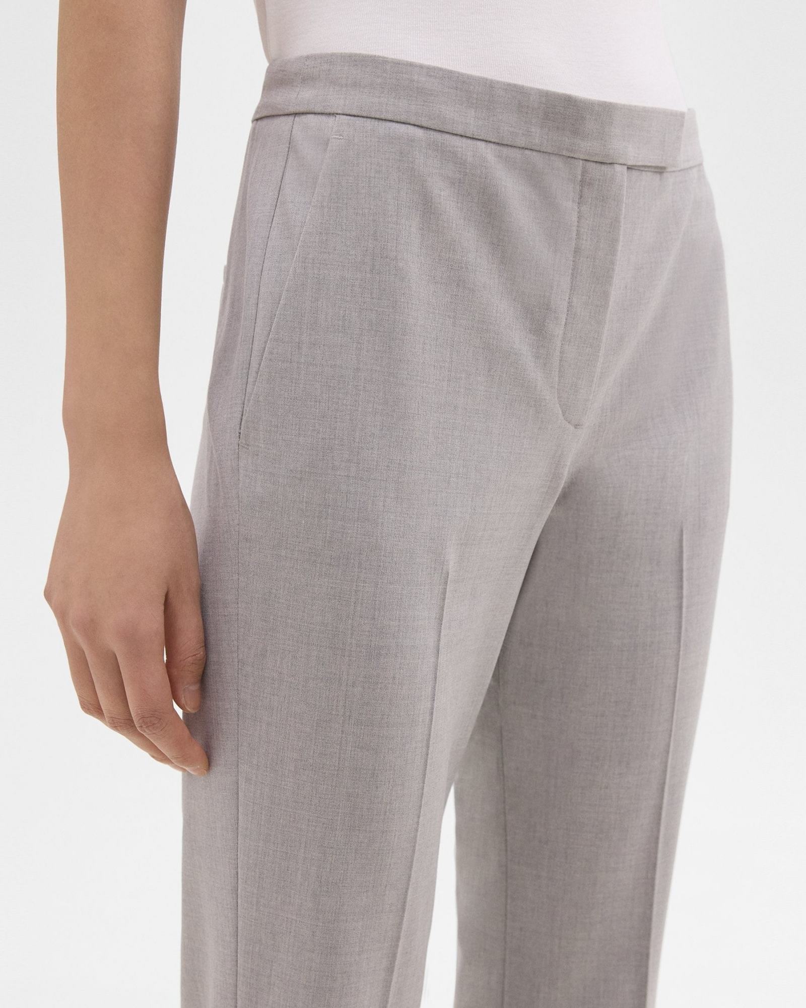 Theory Demitria Wool Low-rise Pants In Gray