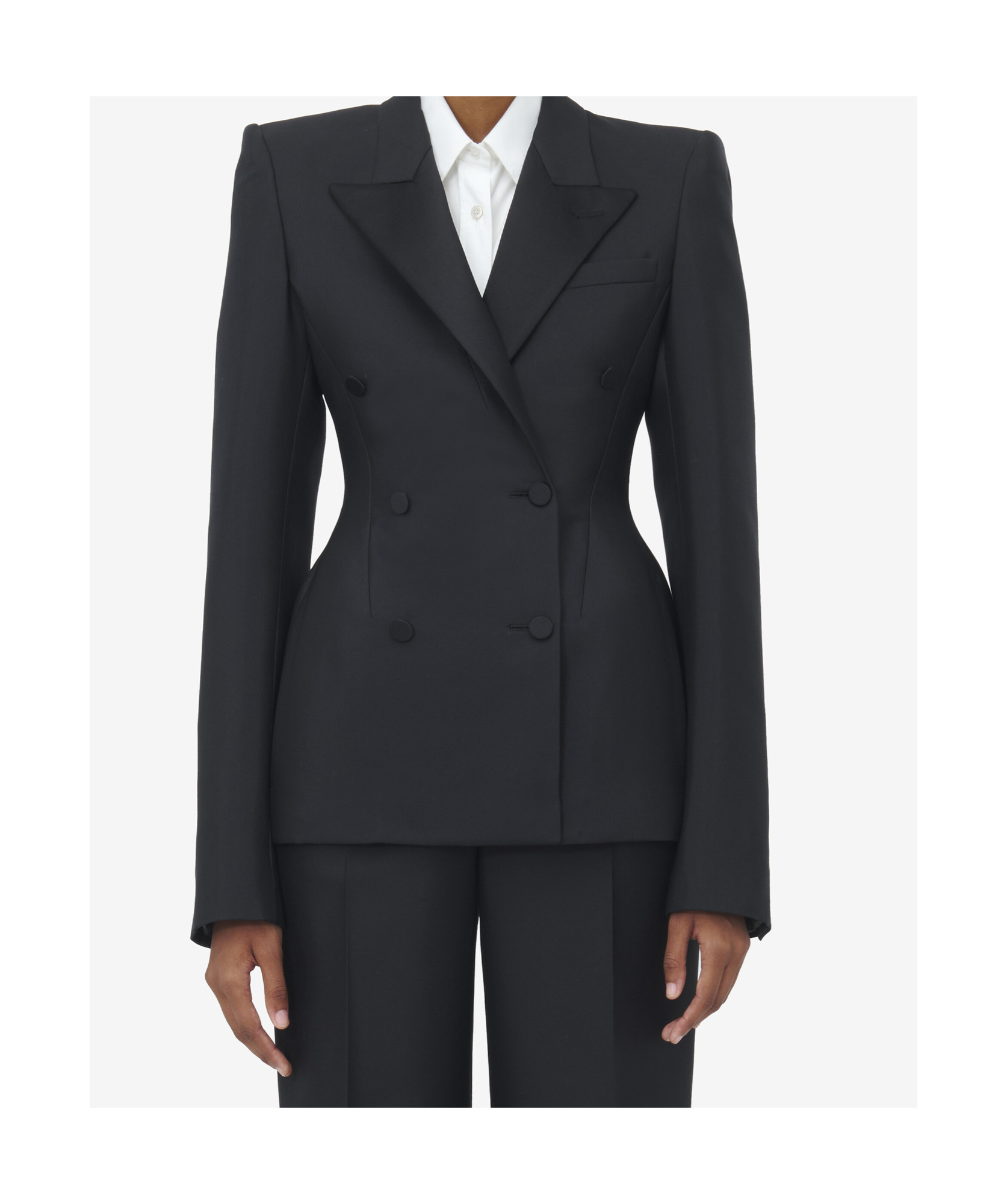 Alexander Mcqueen Double-breasted Jacket With Voluminous Shoulders In Black
