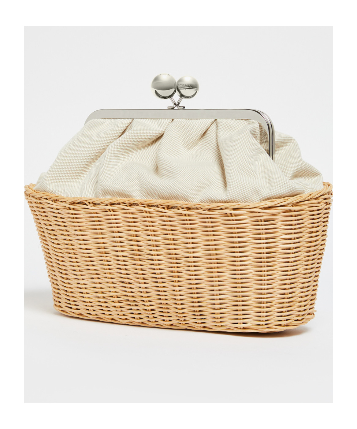 WEEKEND MAX MARA MEDIUM PASTICCINO CANVAS AND RATTAN BAG