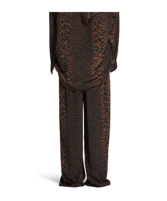 Balenciaga Pyjama Pants In Brown Leopard Print Silk Crepe In Black