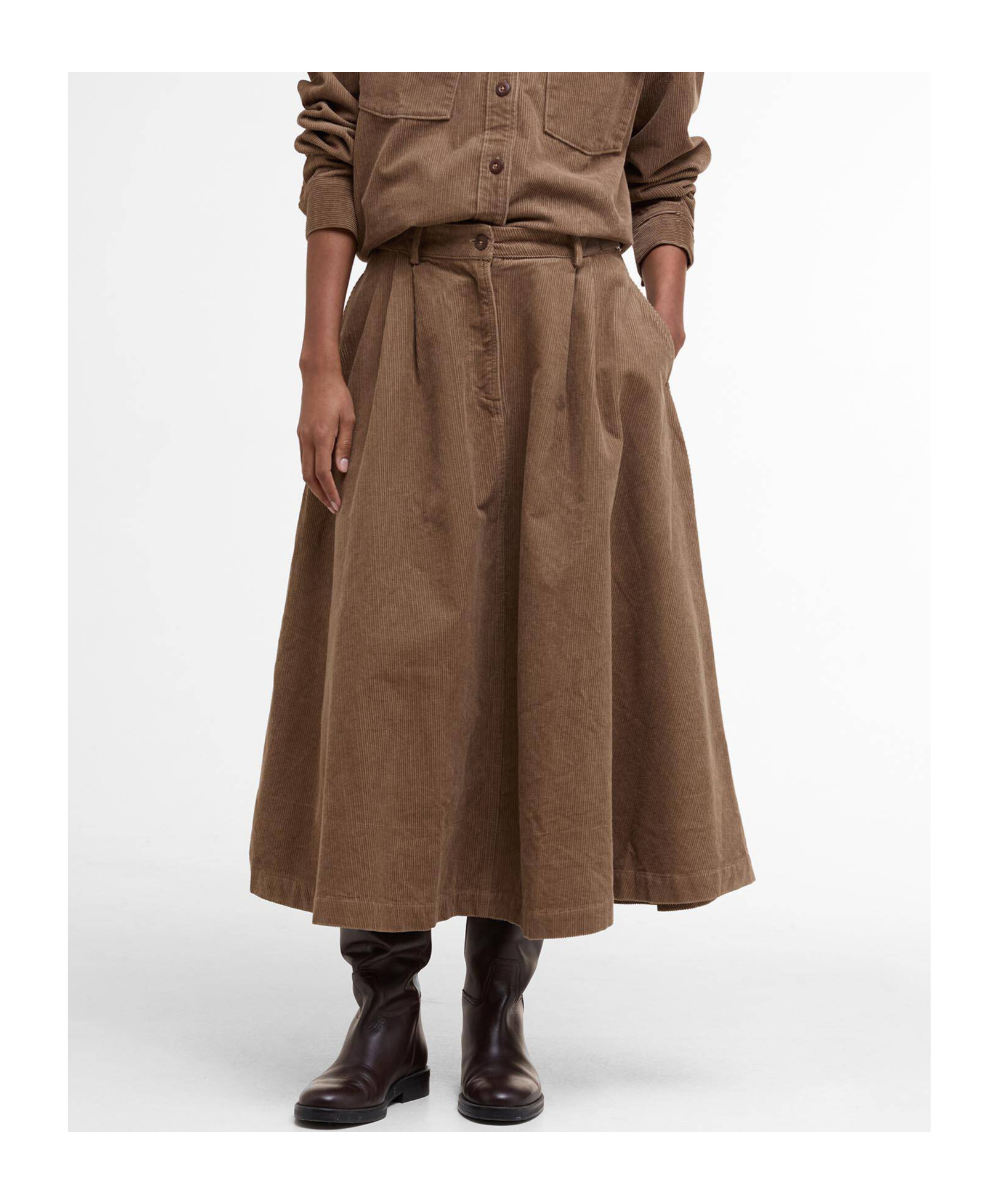 Barbour Corduroy Yasmin Midi Skirt In Brown