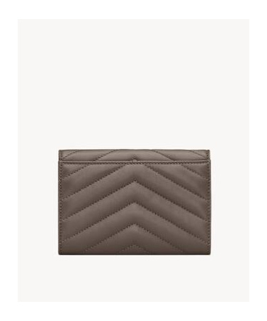 Saint Laurent Cassandre Matelassé Small Envelope Wallet In Quilted Lambskin In Gray