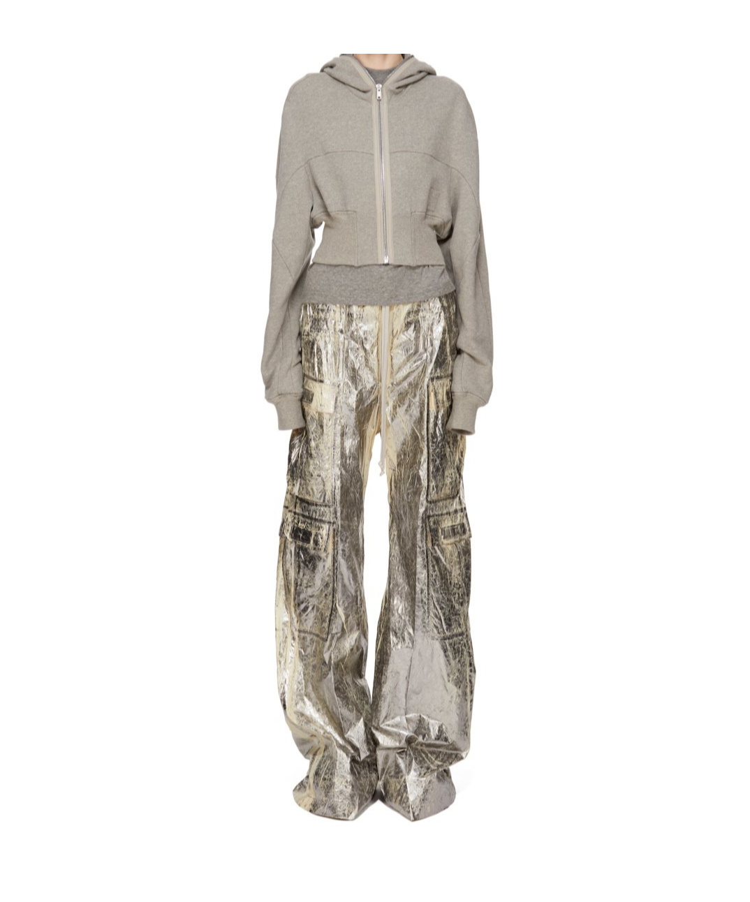 Rick Owens Drkshdw Long Sleeve Hooded Sweatshirt In Gray